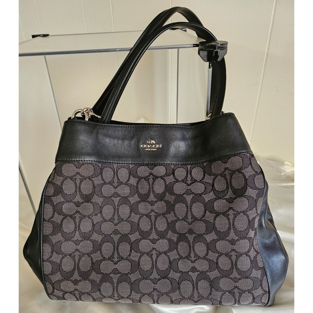 Coach Lexy Shoulder Bag Black Smoke Logo w/Black Leather
